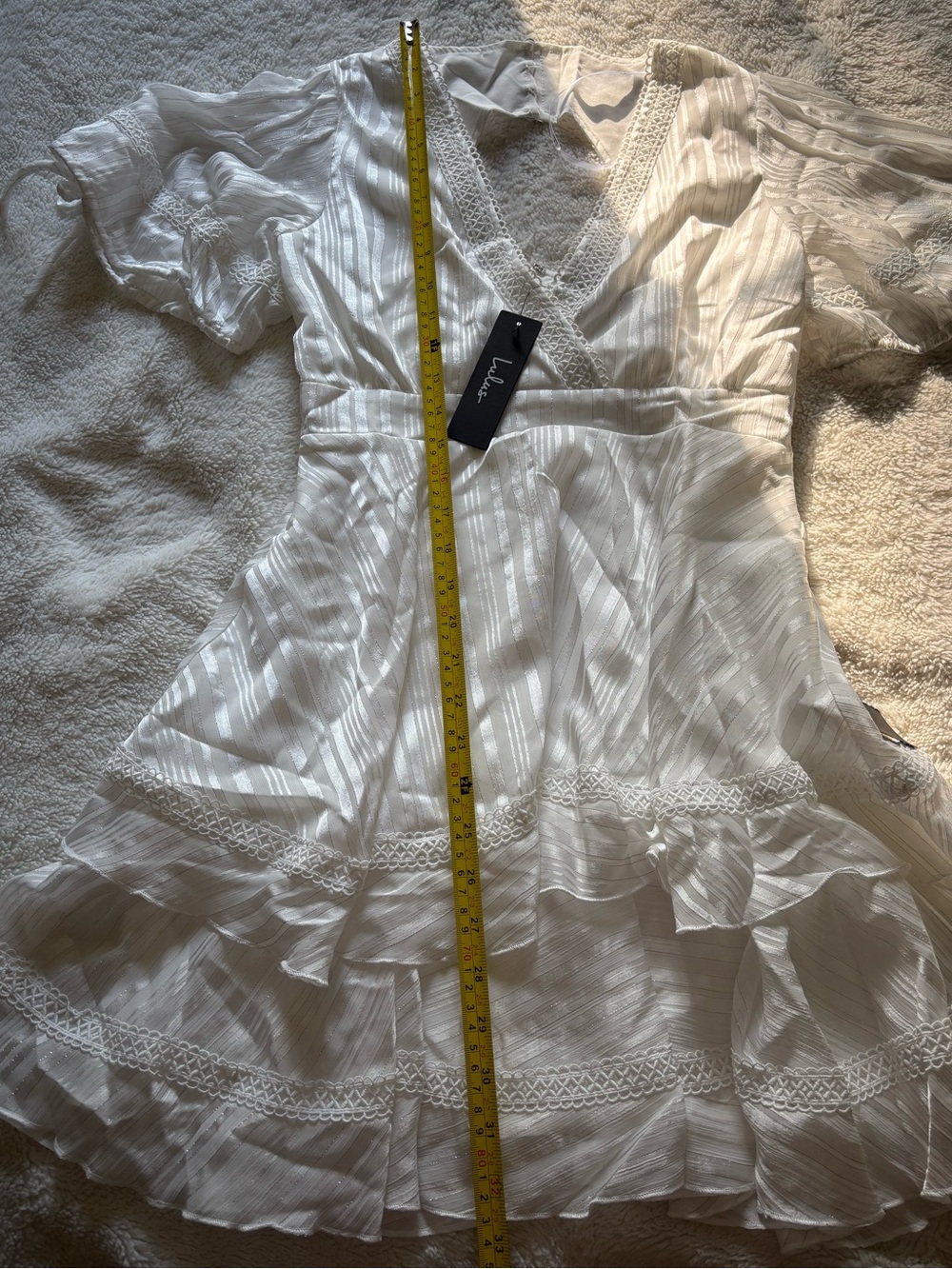 Lulus Adorable Essence White Striped‎ Puff Sleeve Mini Dress - Picture 10 of 10
